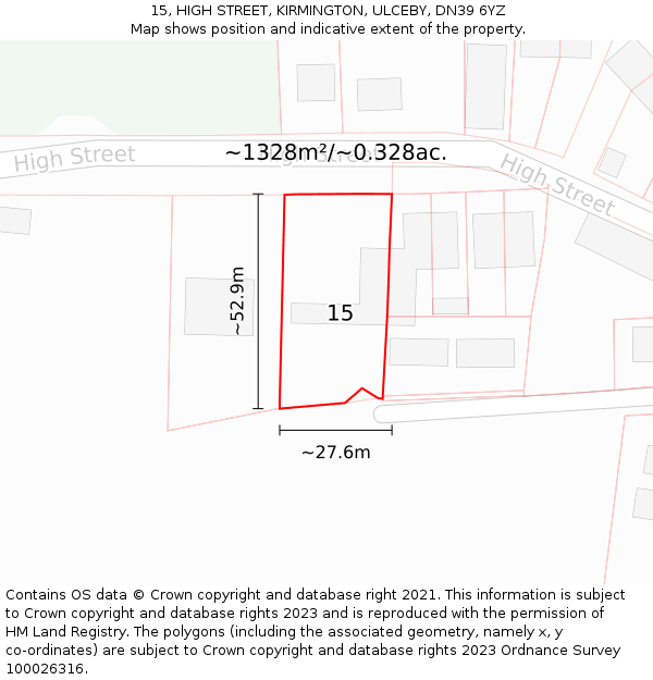 15, HIGH STREET, KIRMINGTON, ULCEBY, DN39 6YZ: Plot and title map