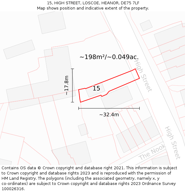 15, HIGH STREET, LOSCOE, HEANOR, DE75 7LF: Plot and title map