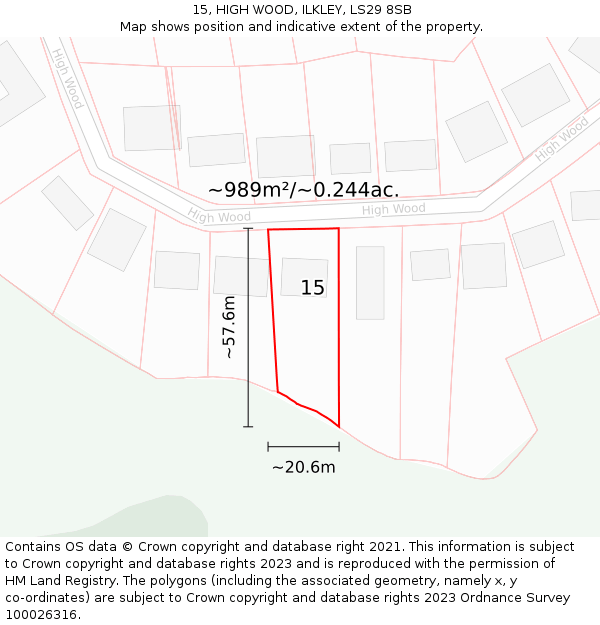 15, HIGH WOOD, ILKLEY, LS29 8SB: Plot and title map