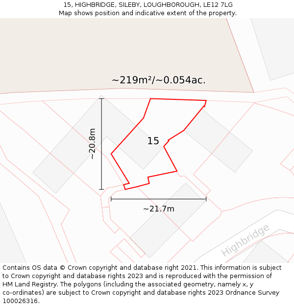 15, HIGHBRIDGE, SILEBY, LOUGHBOROUGH, LE12 7LG: Plot and title map