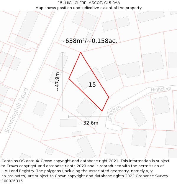 15, HIGHCLERE, ASCOT, SL5 0AA: Plot and title map