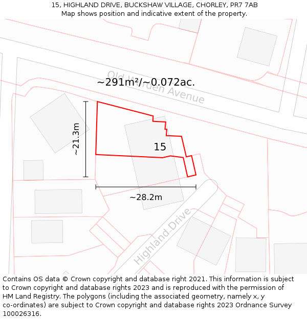 15, HIGHLAND DRIVE, BUCKSHAW VILLAGE, CHORLEY, PR7 7AB: Plot and title map