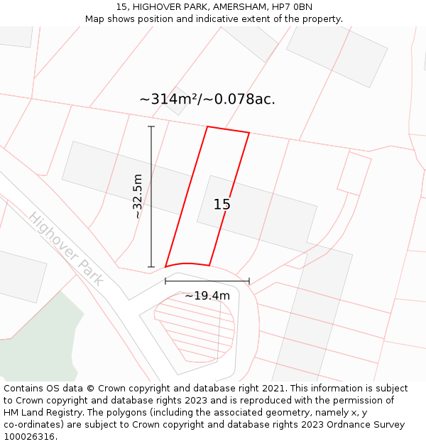 15, HIGHOVER PARK, AMERSHAM, HP7 0BN: Plot and title map