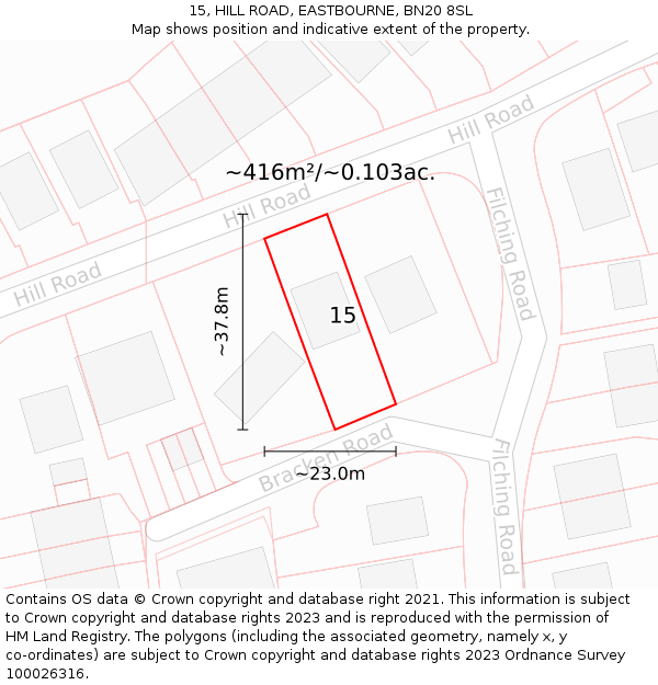 15, HILL ROAD, EASTBOURNE, BN20 8SL: Plot and title map