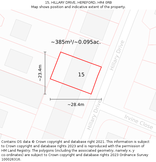 15, HILLARY DRIVE, HEREFORD, HR4 0RB: Plot and title map