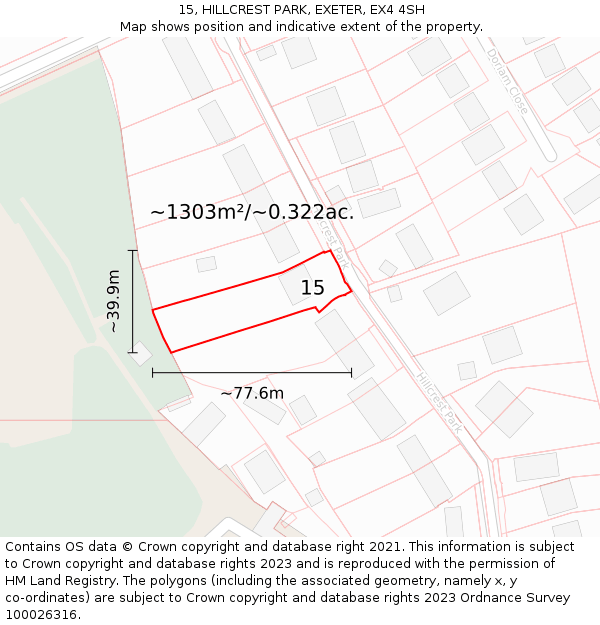 15, HILLCREST PARK, EXETER, EX4 4SH: Plot and title map