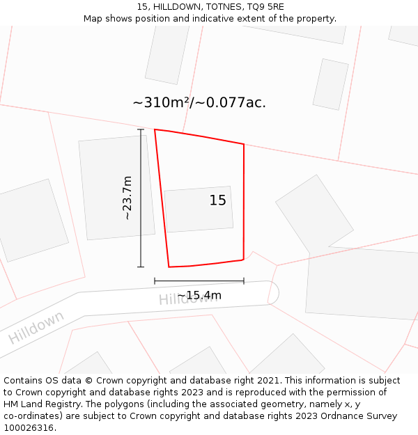 15, HILLDOWN, TOTNES, TQ9 5RE: Plot and title map