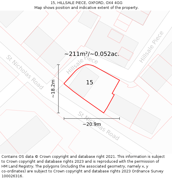 15, HILLSALE PIECE, OXFORD, OX4 4GG: Plot and title map