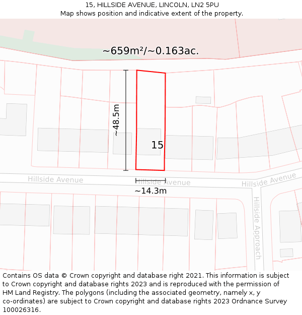 15, HILLSIDE AVENUE, LINCOLN, LN2 5PU: Plot and title map