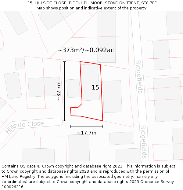 15, HILLSIDE CLOSE, BIDDULPH MOOR, STOKE-ON-TRENT, ST8 7PF: Plot and title map