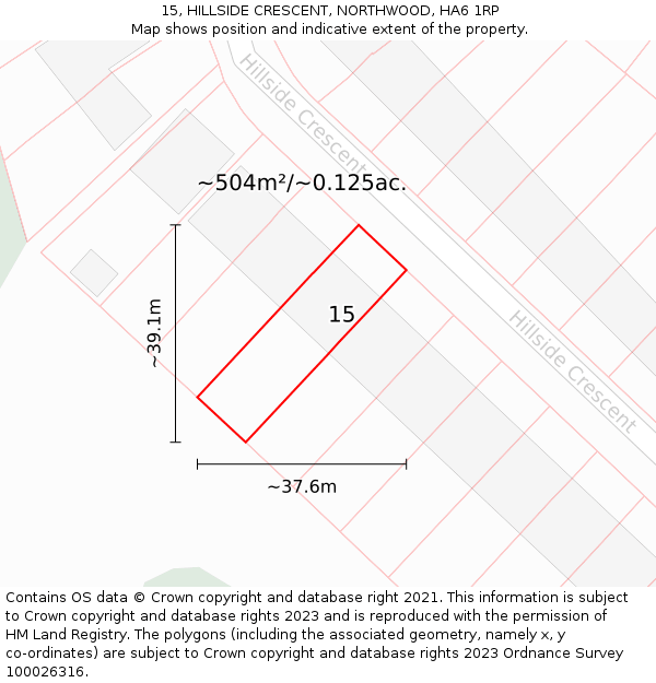 15, HILLSIDE CRESCENT, NORTHWOOD, HA6 1RP: Plot and title map