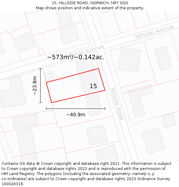 15, HILLSIDE ROAD, NORWICH, NR7 0QG: Plot and title map