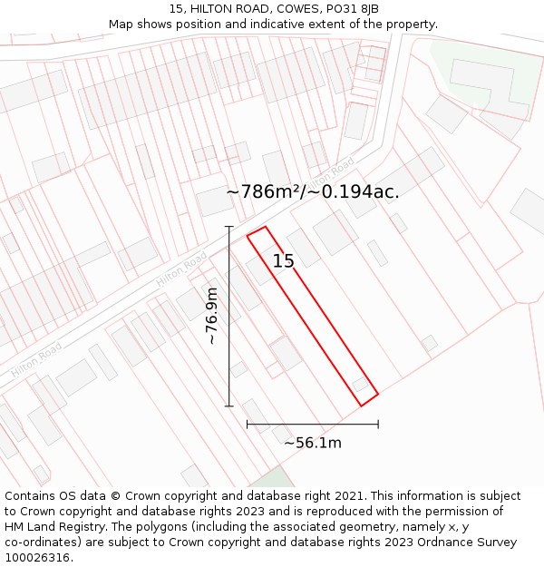 15, HILTON ROAD, COWES, PO31 8JB: Plot and title map