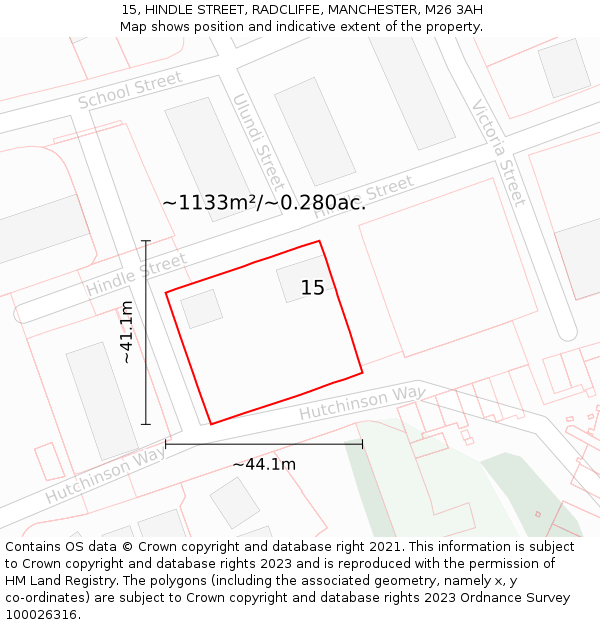 15, HINDLE STREET, RADCLIFFE, MANCHESTER, M26 3AH: Plot and title map