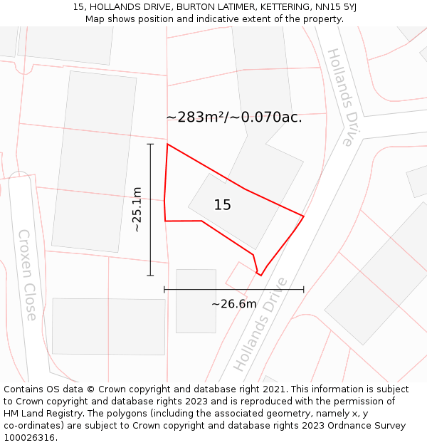 15, HOLLANDS DRIVE, BURTON LATIMER, KETTERING, NN15 5YJ: Plot and title map