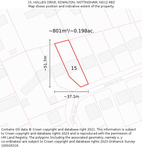 15, HOLLIES DRIVE, EDWALTON, NOTTINGHAM, NG12 4BZ: Plot and title map