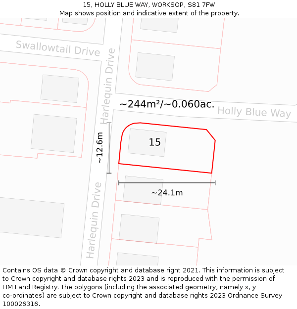 15, HOLLY BLUE WAY, WORKSOP, S81 7FW: Plot and title map