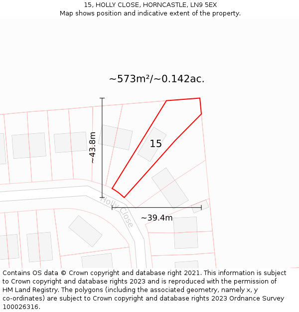 15, HOLLY CLOSE, HORNCASTLE, LN9 5EX: Plot and title map