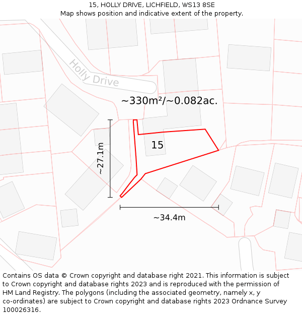 15, HOLLY DRIVE, LICHFIELD, WS13 8SE: Plot and title map