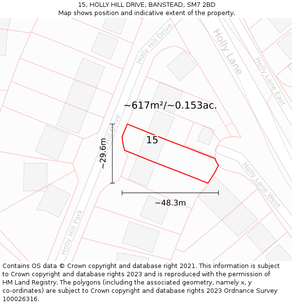 15, HOLLY HILL DRIVE, BANSTEAD, SM7 2BD: Plot and title map