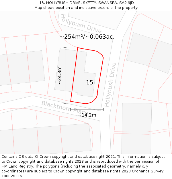 15, HOLLYBUSH DRIVE, SKETTY, SWANSEA, SA2 9JD: Plot and title map