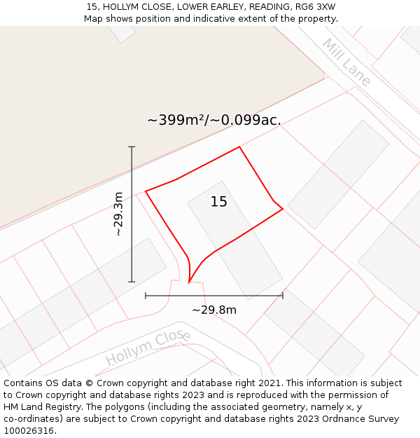 15, HOLLYM CLOSE, LOWER EARLEY, READING, RG6 3XW: Plot and title map