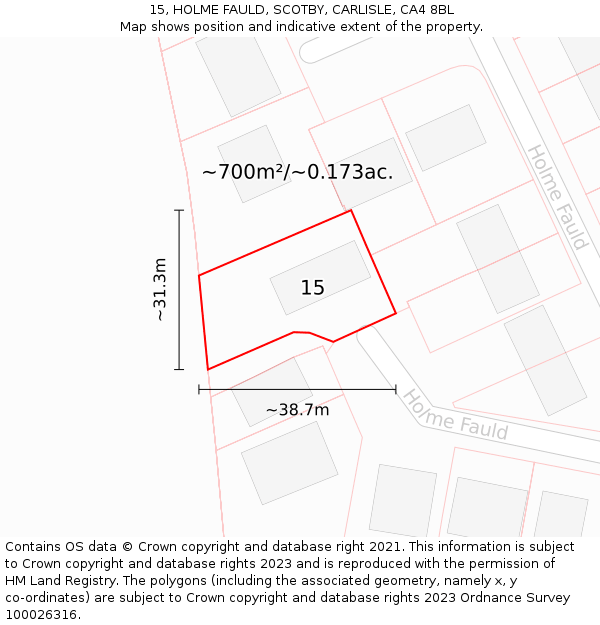 15, HOLME FAULD, SCOTBY, CARLISLE, CA4 8BL: Plot and title map