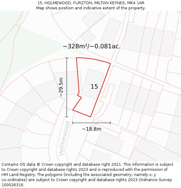 15, HOLMEWOOD, FURZTON, MILTON KEYNES, MK4 1AR: Plot and title map