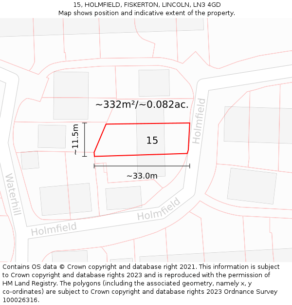 15, HOLMFIELD, FISKERTON, LINCOLN, LN3 4GD: Plot and title map