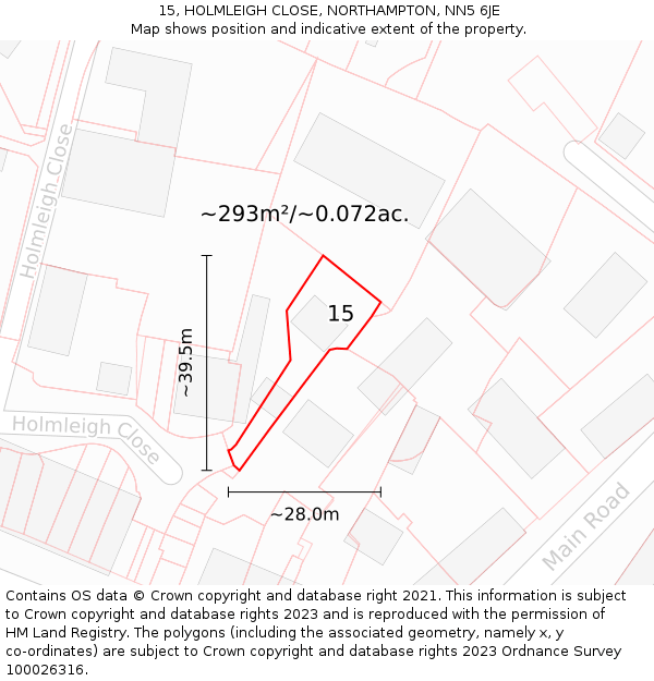 15, HOLMLEIGH CLOSE, NORTHAMPTON, NN5 6JE: Plot and title map