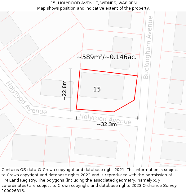 15, HOLYROOD AVENUE, WIDNES, WA8 9EN: Plot and title map