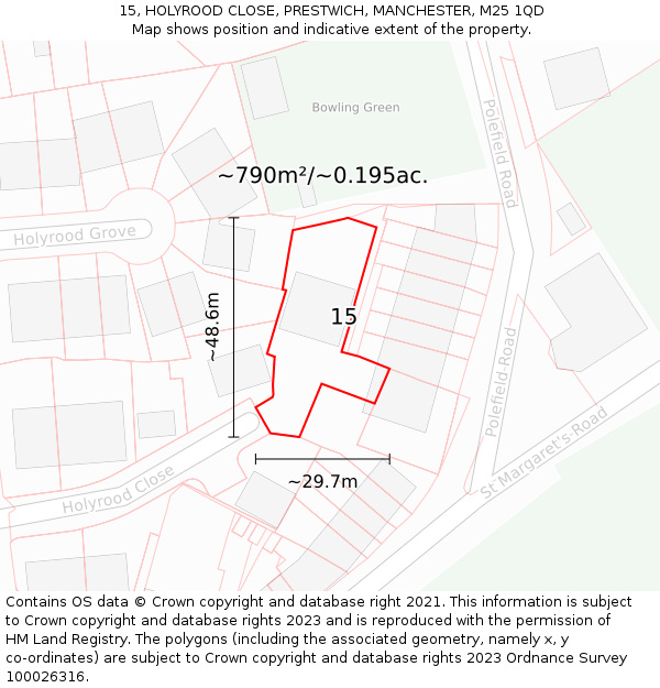 15, HOLYROOD CLOSE, PRESTWICH, MANCHESTER, M25 1QD: Plot and title map