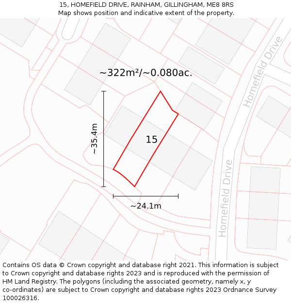 15, HOMEFIELD DRIVE, RAINHAM, GILLINGHAM, ME8 8RS: Plot and title map