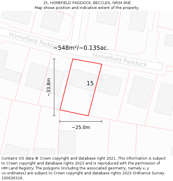 15, HOMEFIELD PADDOCK, BECCLES, NR34 9NE: Plot and title map