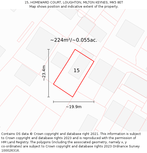 15, HOMEWARD COURT, LOUGHTON, MILTON KEYNES, MK5 8ET: Plot and title map