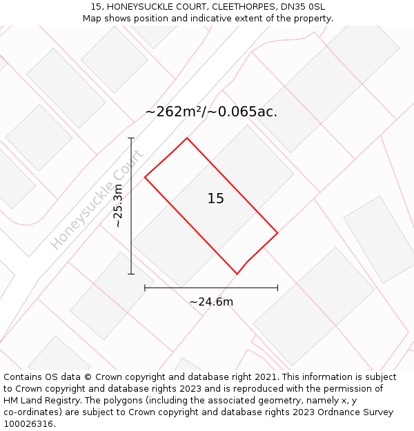 15, HONEYSUCKLE COURT, CLEETHORPES, DN35 0SL: Plot and title map