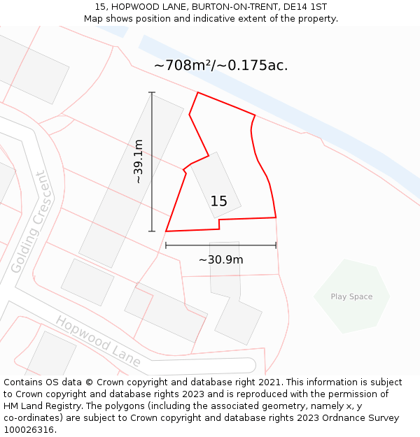 15, HOPWOOD LANE, BURTON-ON-TRENT, DE14 1ST: Plot and title map