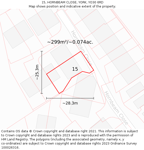 15, HORNBEAM CLOSE, YORK, YO30 6RD: Plot and title map