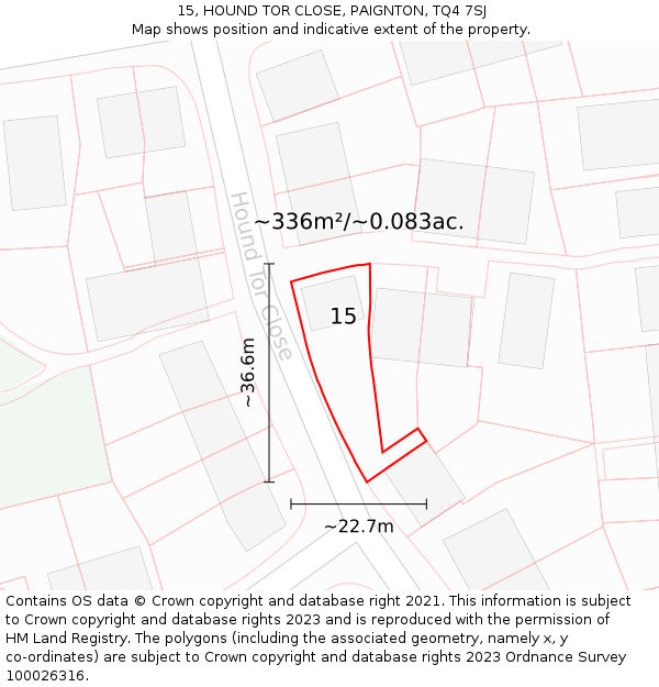 15, HOUND TOR CLOSE, PAIGNTON, TQ4 7SJ: Plot and title map