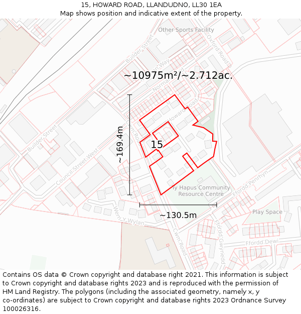 15, HOWARD ROAD, LLANDUDNO, LL30 1EA: Plot and title map