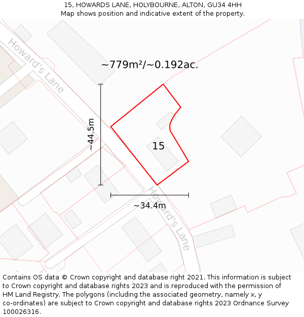 15, HOWARDS LANE, HOLYBOURNE, ALTON, GU34 4HH: Plot and title map