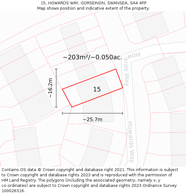 15, HOWARDS WAY, GORSEINON, SWANSEA, SA4 4PP: Plot and title map