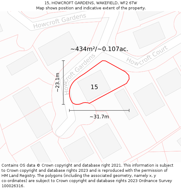 15, HOWCROFT GARDENS, WAKEFIELD, WF2 6TW: Plot and title map