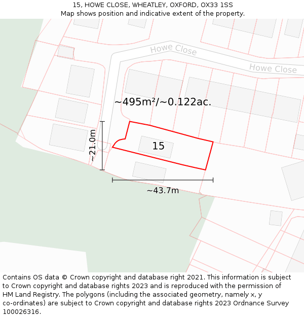 15, HOWE CLOSE, WHEATLEY, OXFORD, OX33 1SS: Plot and title map