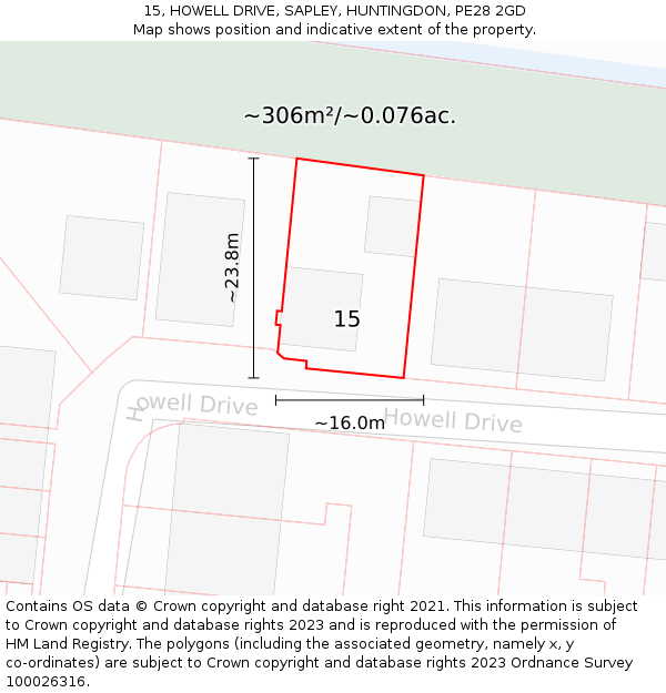 15, HOWELL DRIVE, SAPLEY, HUNTINGDON, PE28 2GD: Plot and title map