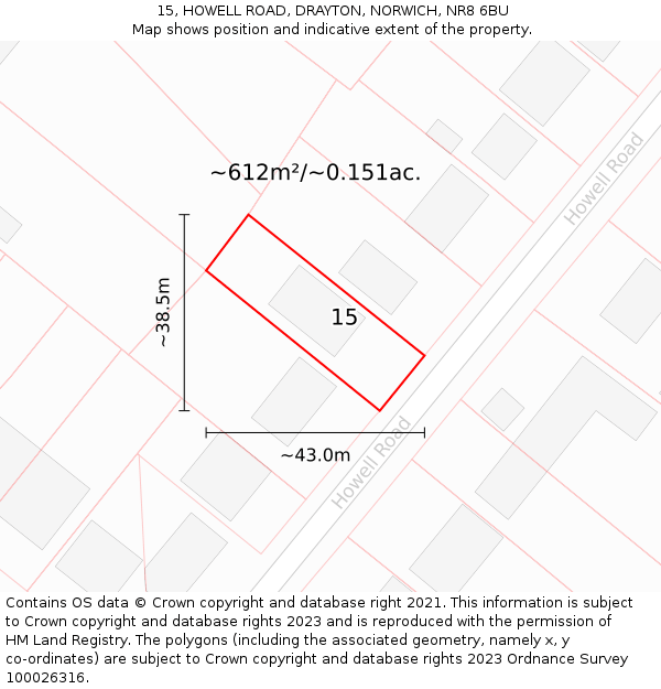 15, HOWELL ROAD, DRAYTON, NORWICH, NR8 6BU: Plot and title map