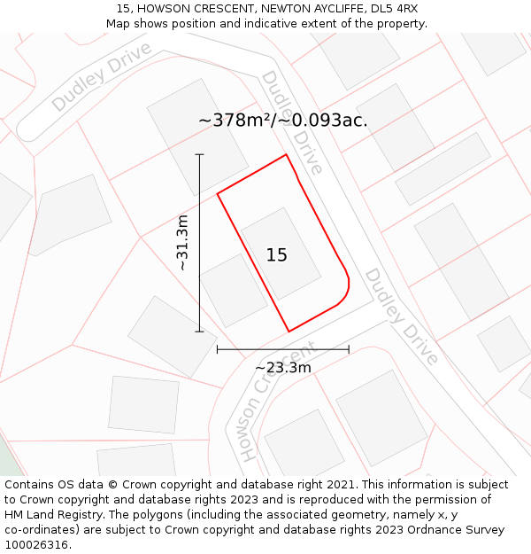 15, HOWSON CRESCENT, NEWTON AYCLIFFE, DL5 4RX: Plot and title map