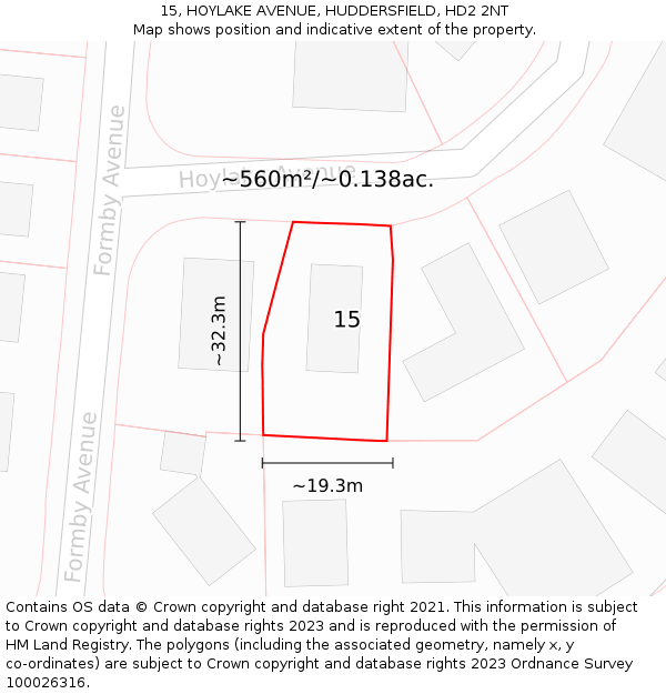 15, HOYLAKE AVENUE, HUDDERSFIELD, HD2 2NT: Plot and title map