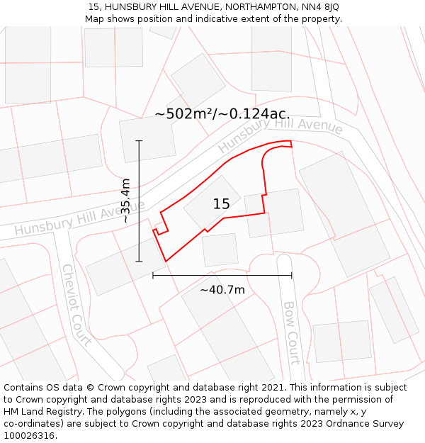 15, HUNSBURY HILL AVENUE, NORTHAMPTON, NN4 8JQ: Plot and title map