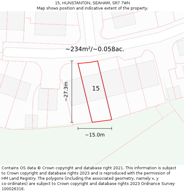 15, HUNSTANTON, SEAHAM, SR7 7WN: Plot and title map